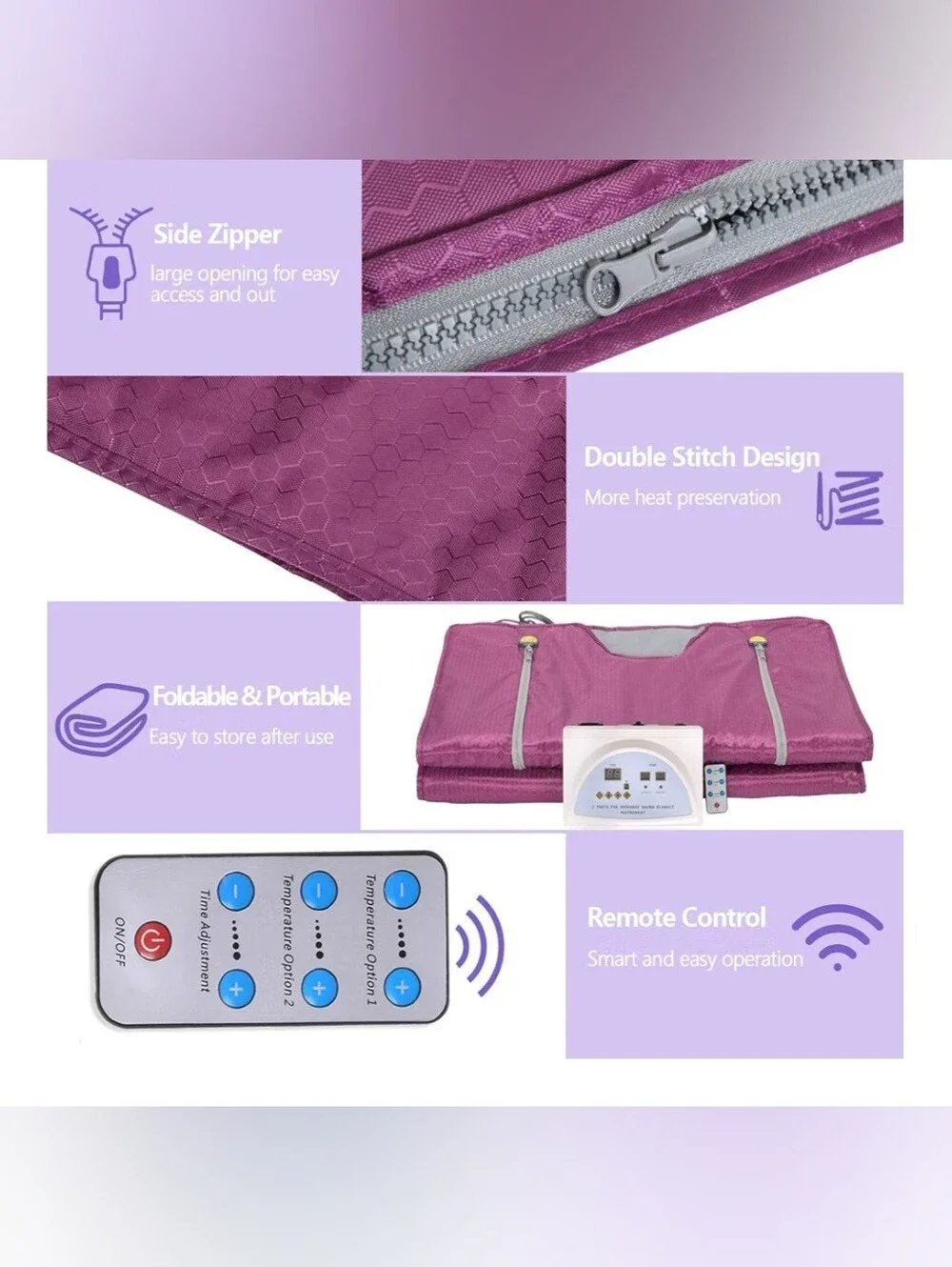 2 Zone Far Infrared Sauna Blanket Digital Controller Slimming Detox Spa + Remote
